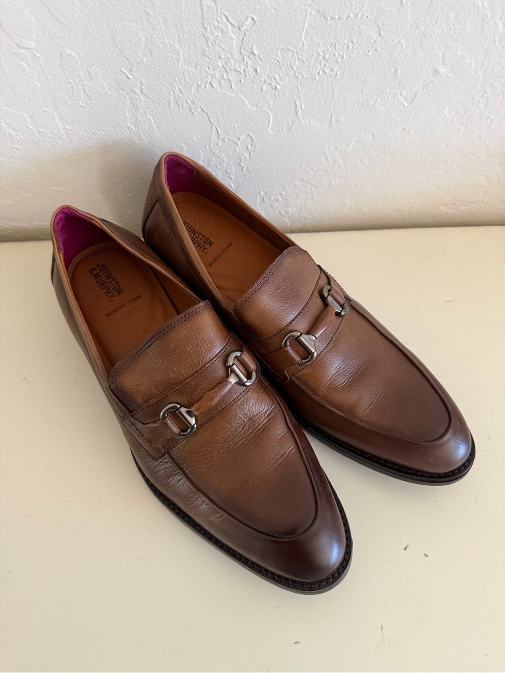 Johnston & Murphy Cognac Brown Leather Bit Loafers